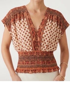 Rose & Olive Boho Smocked Top M